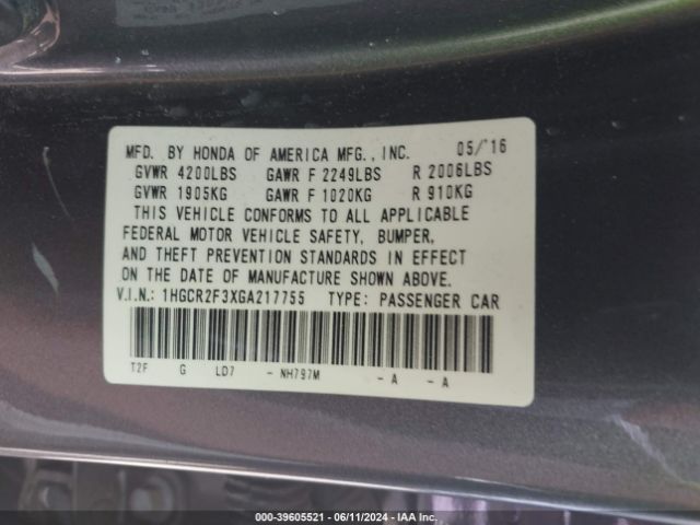 1HGCR2F3XGA217755 Honda ACCORD LX