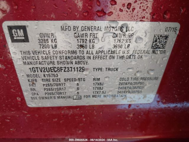 1GTV2UEC8FZ371129 GMC Sierra 1500 Sle