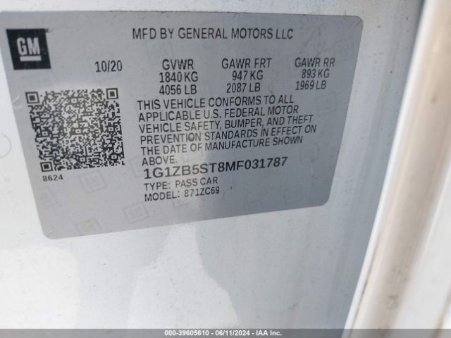 1G1ZB5ST8MF031787 Chevrolet Malibu Fwd Ls