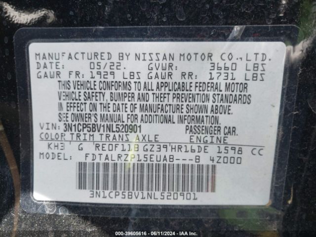 3N1CP5BV1NL520901 Nissan Kicks S Xtronic Cvt