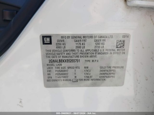 2GNALBEKXE6265791 Chevrolet EQUINOX 1LT