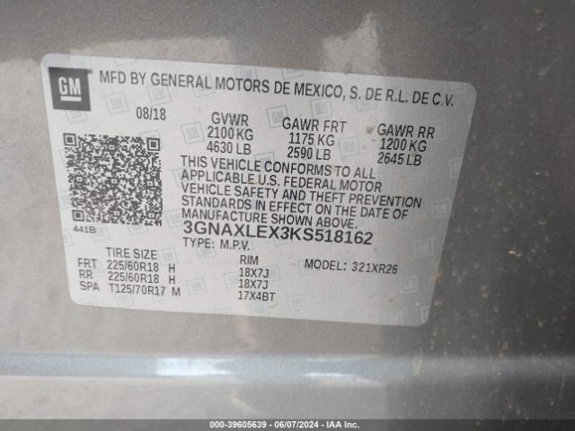 3GNAXLEX3KS518162 Chevrolet EQUINOX LT