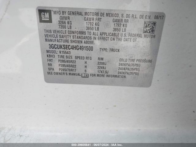 3GCUKSEC4HG491500 Chevrolet Silverado 1500 1lz