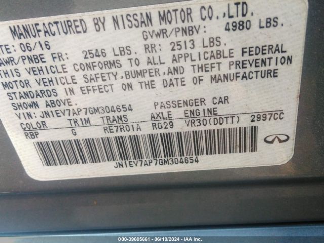 JN1EV7AP7GM304654 Infiniti Q50 3.0t Premium