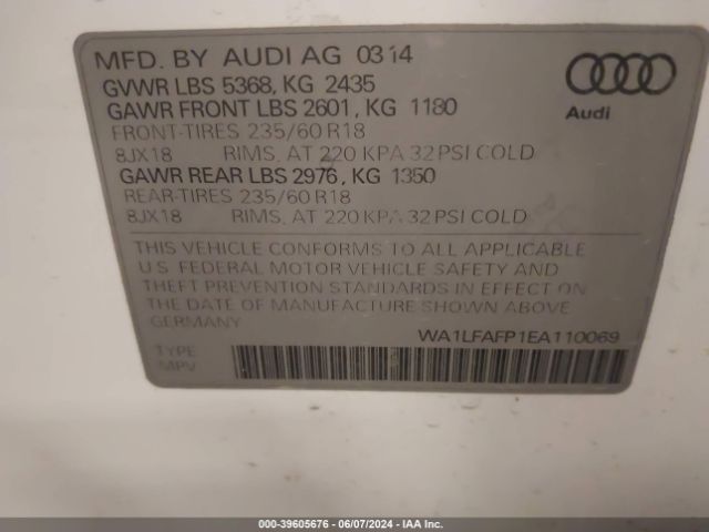 WA1LFAFP1EA110069 Audi Q5 2.0t Premium