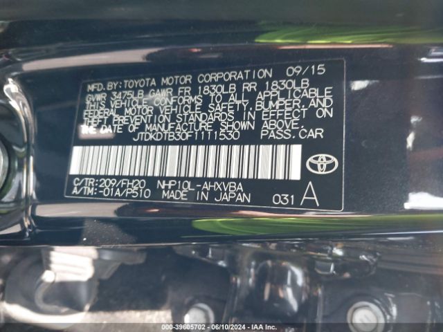 JTDKDTB30F1111530 Toyota Prius C One