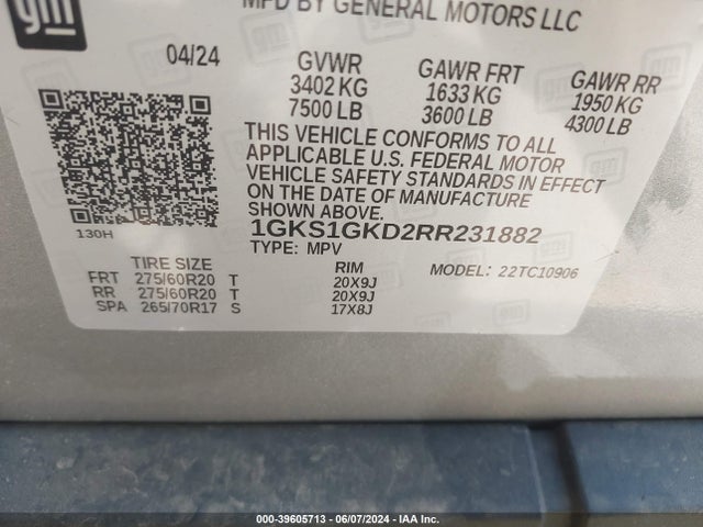 1GKS1GKD2RR231882 GMC Yukon Xl 2wd Slt