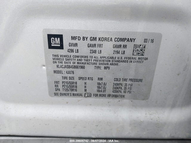 KL4CJASB4GB661960 Buick Encore