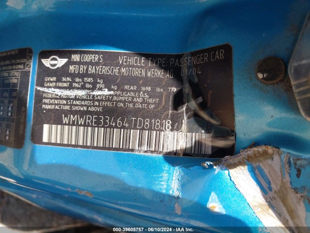 2004 MINI COOPER S WMWRE33464TD81818 Photo 8