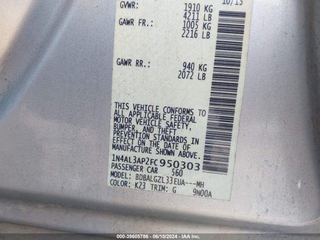 Nissan Altima 2.5 S 2015 1N4AL3AP2FC950303 Image 9