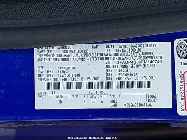 Ford FIESTA SE 2015 3FADP4BJ6FM140740 Image 9