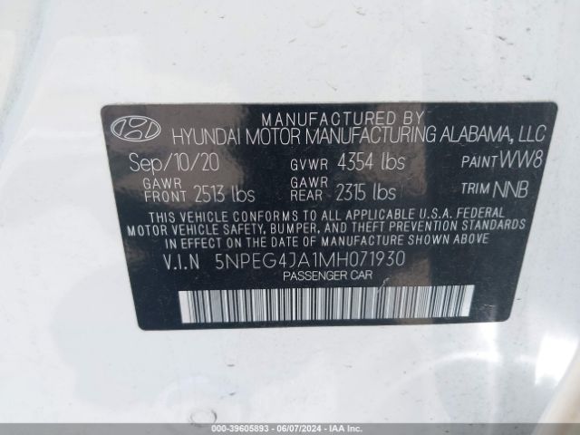 2021 HYUNDAI SONATA 5NPEG4JA1MH071930 Photo 8