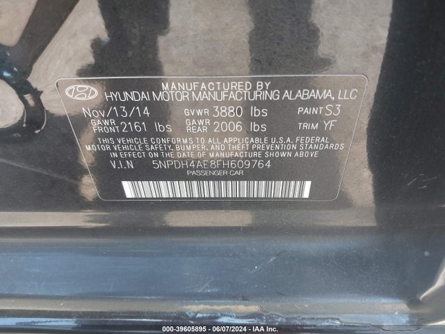 Hyundai ELANTRA SE 2015 5NPDH4AE8FH609764 Image 9