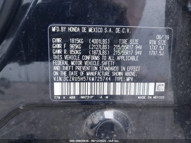 3CZRU5H57KM725744 Honda HR-V EX