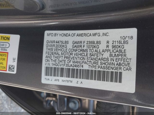 1HGCV1F35JA249574 Honda Accord Sport