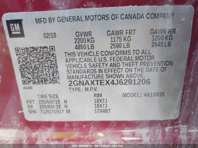 2GNAXTEX4J6291206 Chevrolet EQUINOX LT