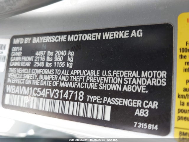 WBAVM1C54FV314718 BMW X1 Sdrive28i
