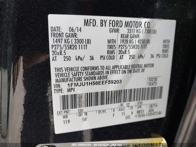 Ford Expedition King Ranch 2014 1FMJU1H56EEF59203 Image 9
