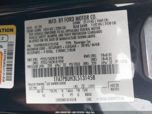1FATP8UH3L5131458 Ford Mustang Ecoboost Premium