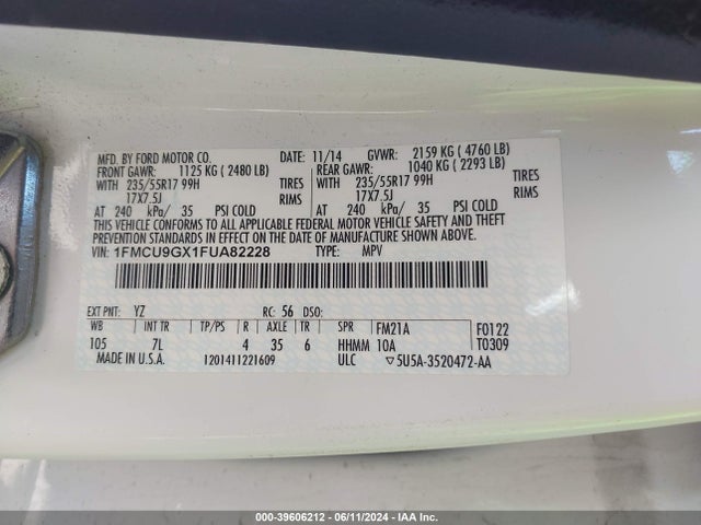 Ford ESCAPE SE 2015 1FMCU9GX1FUA82228 Image 9