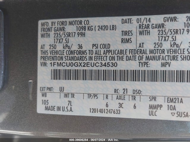 Ford ESCAPE SE 2014 1FMCU0GX2EUC34530 Image 9
