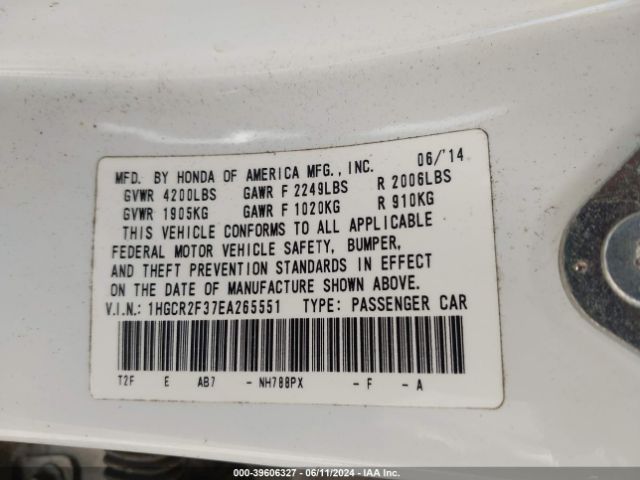 1HGCR2F37EA265551 Honda ACCORD LX