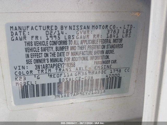 Nissan SENTRA S 2014 3N1AB7AP9EY218358 Image 9