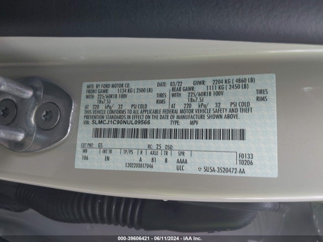 5LMCJ1C90NUL09566 Lincoln Corsair Standard
