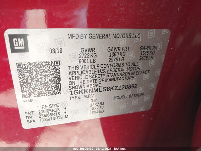 1GKKNMLS8KZ128892 GMC Acadia Slt-1