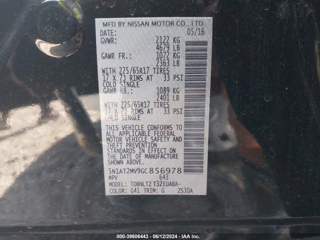 Nissan ROGUE SV 2016 5N1AT2MV9GC856978 Image 9