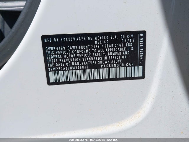 Volkswagen Jetta 1.4t S 2017 3VW2B7AJ8HM376812 Image 9