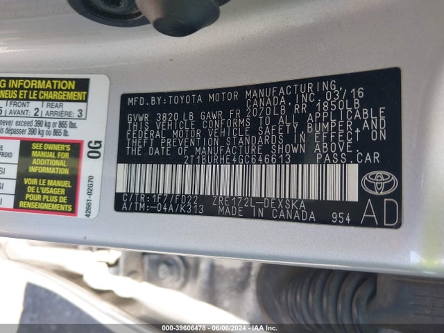Toyota Corolla S 2016 2T1BURHE4GC646613 Image 9