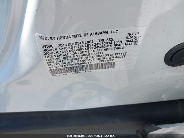 Honda Pilot 2wd Lx 2020 5FNYF5H16LB009111 Image 9
