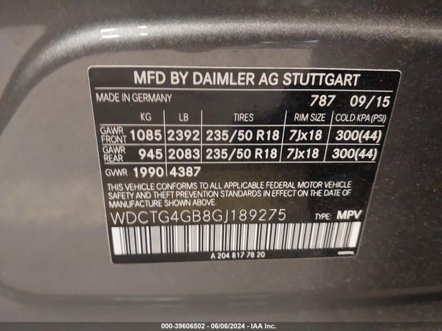 WDCTG4GB8GJ189275 Mercedes-Benz Gla 250 4matic