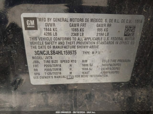 3GNCJLSB4HL159975 Chevrolet Trax Lt