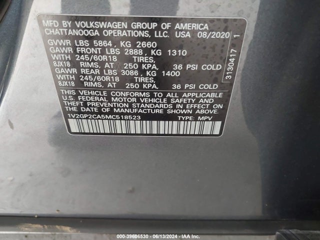 1V2GP2CA5MC518523 Volkswagen Atlas 2.0t S