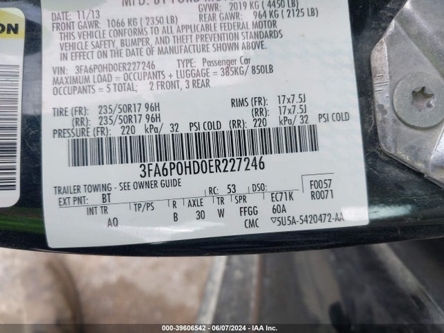 Ford FUSION SE 2014 3FA6P0HD0ER227246 Image 9