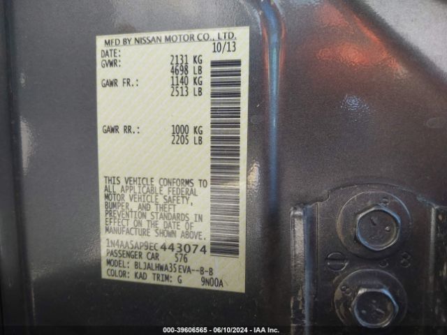 1N4AA5AP9EC443074 Nissan Maxima 3.5 S/3.5 Sv