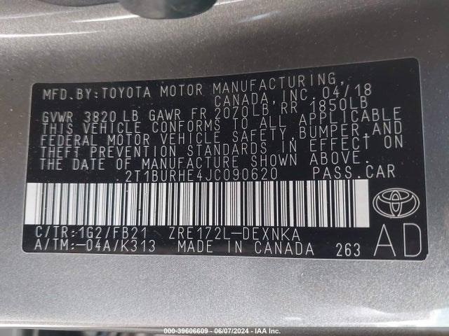 Toyota COROLLA LE 2018 2T1BURHE4JC090620 Image 9