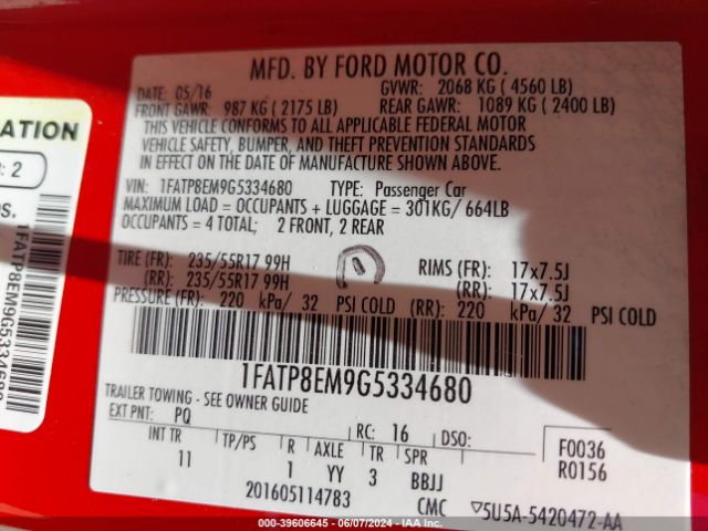 1FATP8EM9G5334680 Ford Mustang V6