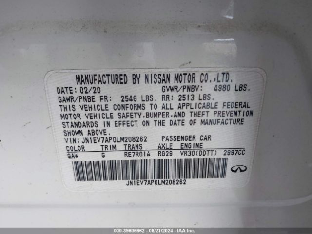 JN1EV7AP0LM208262 Infiniti Q50 SPORT