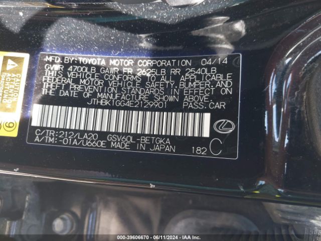 JTHBK1GG4E2129901 Lexus ES 350