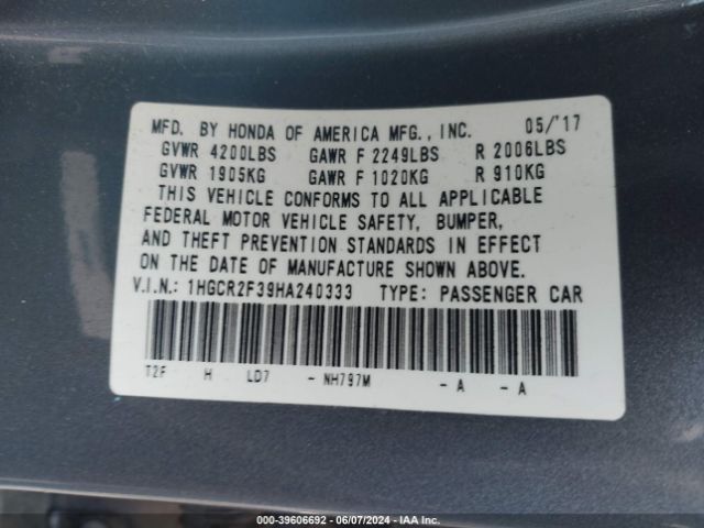 1HGCR2F39HA240333 Honda ACCORD LX