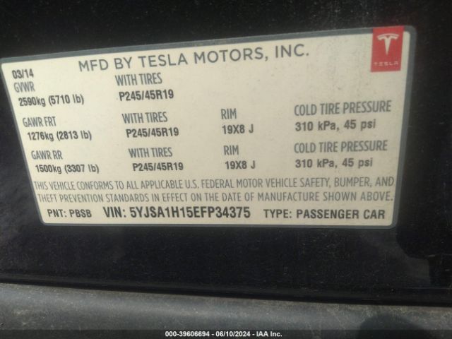 5YJSA1H15EFP34375 Tesla Model S P85
