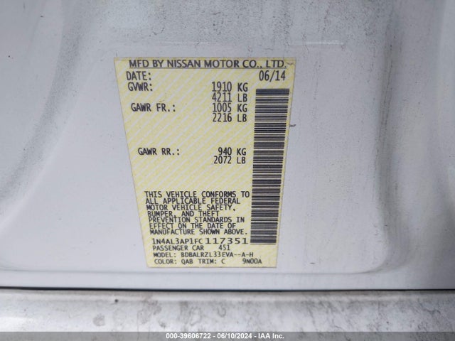Nissan Altima 2.5 Sl 2015 1N4AL3AP1FC117351 Image 9