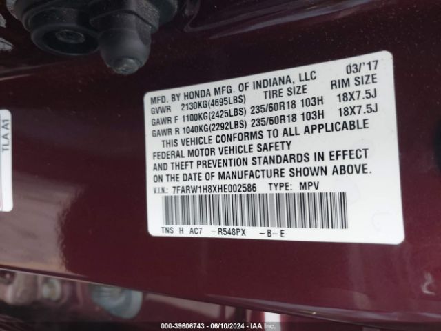 7FARW1H8XHE002586 Honda Cr-v Ex-l/ex-l Navi