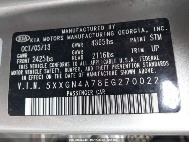 5XXGN4A78EG270022 KIA OPTIMA EX