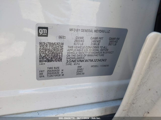 1GNEVNKW7MJ234343 Chevrolet Traverse Awd High Country