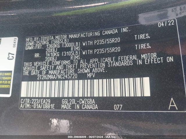 Lexus RX 350 2022 2T2HZMAA7NC245720 Image 9