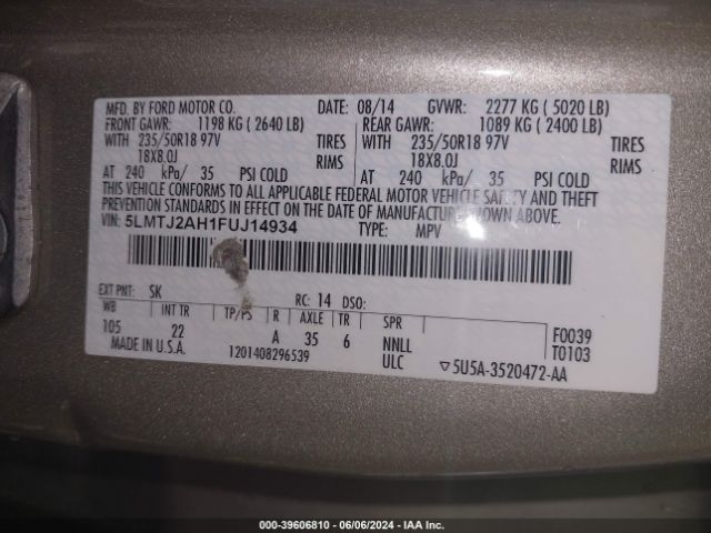 5LMTJ2AH1FUJ14934 Lincoln MKC